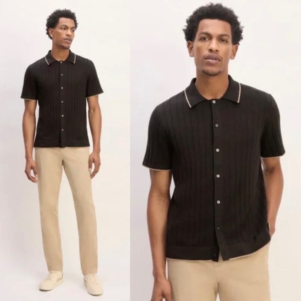 Everlane Men's The No Sweat Button Down Polo Sweater In Black Size Small New